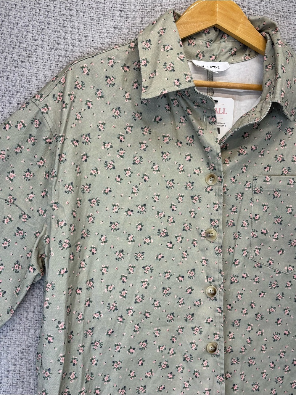 NWT Mable Anthropologie Romper Sage Floral Denim 100% Cotton Boho Festival Small - Picture 3 of 10